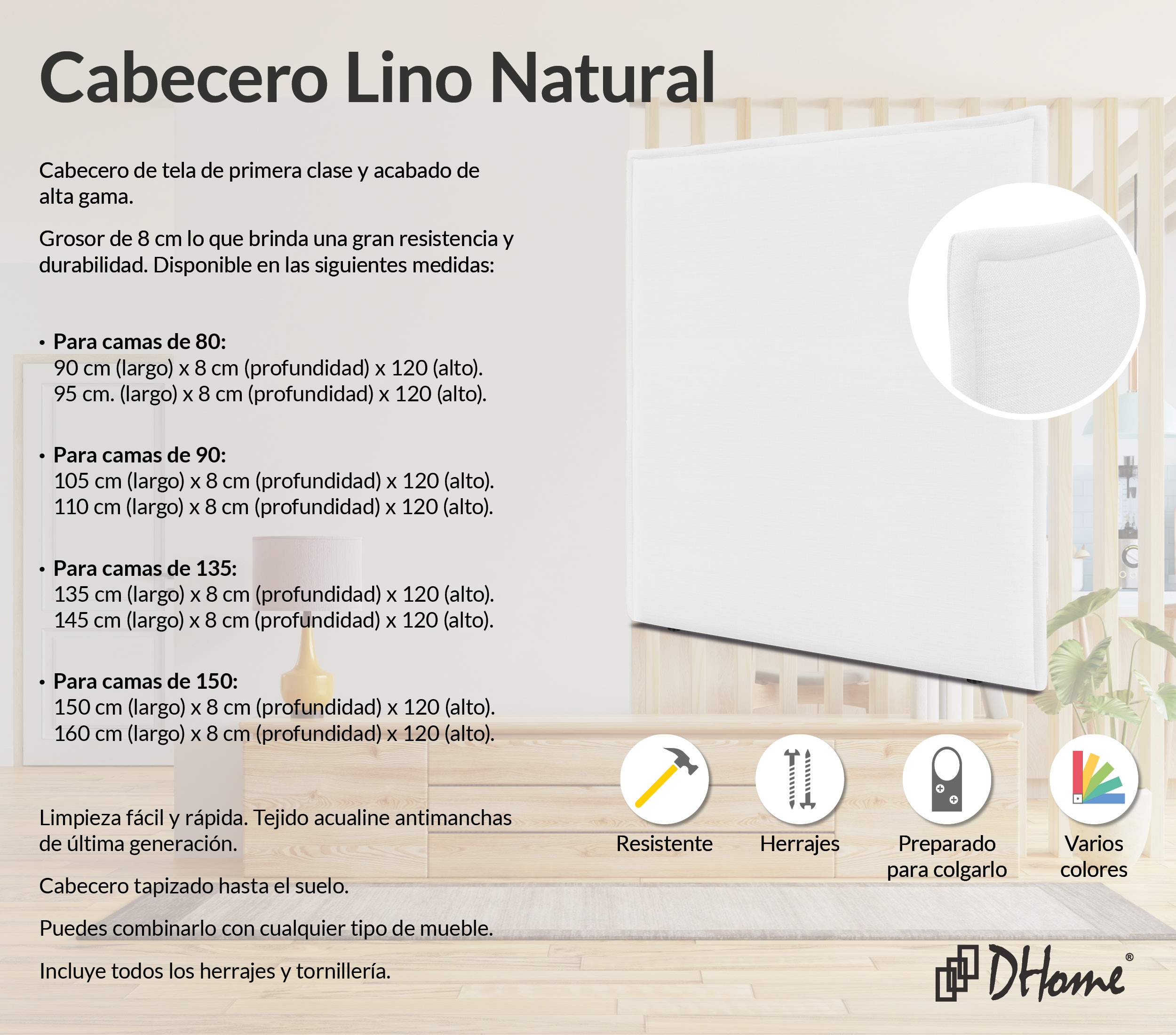 DHOME Cabecero de Lino Natural Liso Cabezal Tapizado Cama Dormitorio  Moderno Top Trending (Gris Oscuro, 210cm Dual (Camas 200)) : .es:  Hogar y cocina